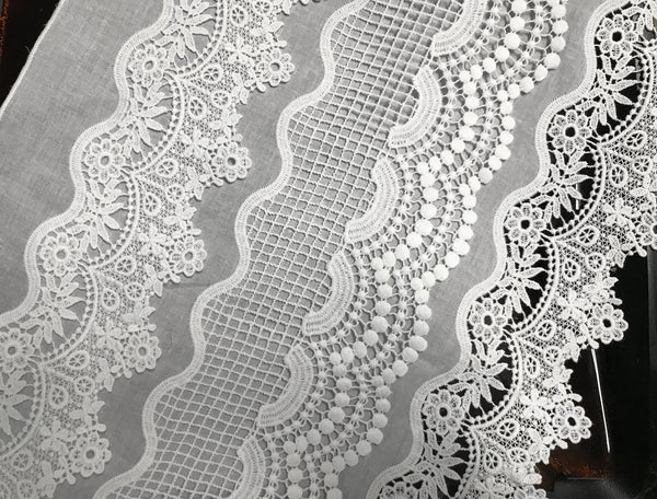 White 3 Tears Broderie Anglaise on Swiss Voile - 34 cm Wide.