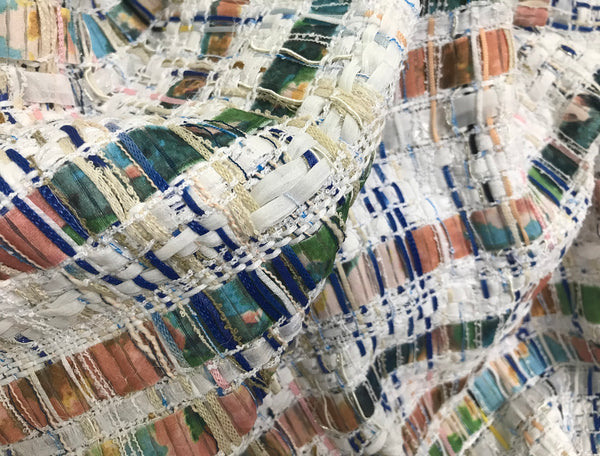 Shades of Pastel Colors With Ribbons - French Tweed - 150 cm Wide.