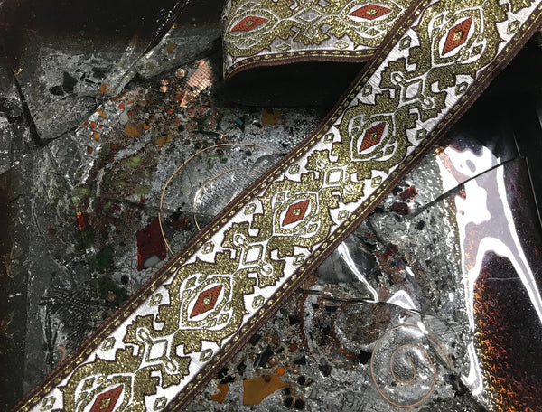 Metallic Gold and Silver Filigree - Embroidered Jacquard Ribbon - 5 cm Wide, Available  in 3 Colors.