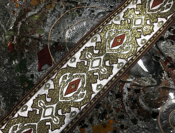 Metallic Gold and Silver Filigree - Embroidered Jacquard Ribbon - 5 cm Wide, Available  in 3 Colors.