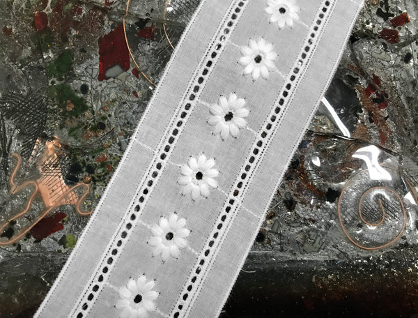 White Embroidery on White - Insert Broderie Anglaise - on Cotton Voile - 6 cm Wide.