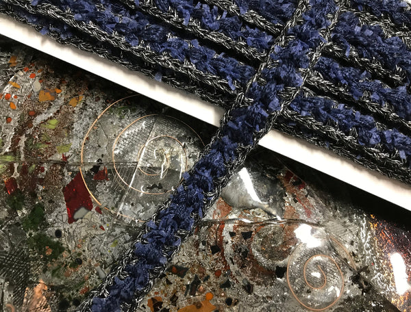 Navy/Black/Silver -  Handmaide French Braid Trim - 2 cm Wide.