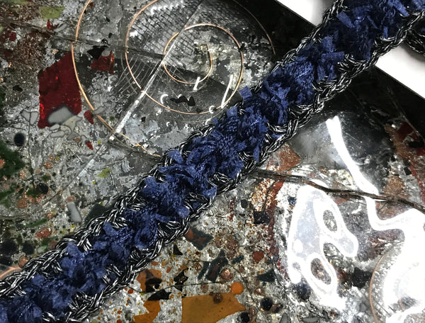 Navy/Black/Silver -  Handmaide French Braid Trim - 2 cm Wide.