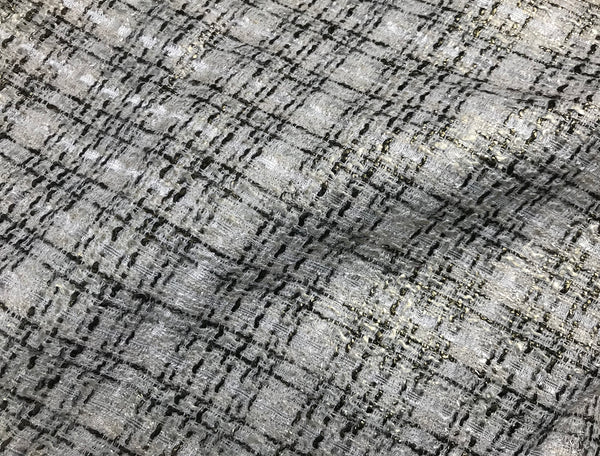 White/Black/Gold  -Pearlized French Tweed - 150 cm Wide.