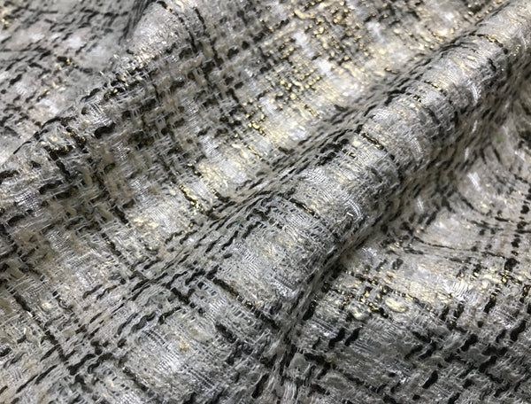 White/Black/Gold  -Pearlized French Tweed - 150 cm Wide.