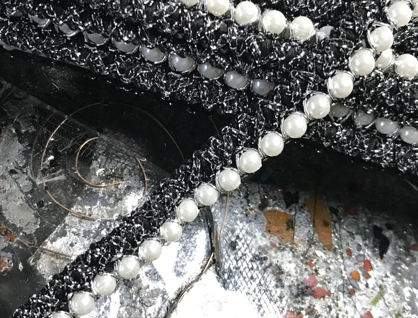 Black and Silver w/Pearls  -  French Trim - 1.5 cm Wide.
