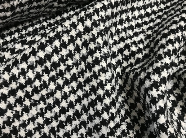 Black and Off White Houndstooth Italian Woolen - 150 cm Wide.