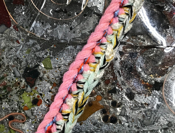 Shades of Pink/Off White/Green -  Hand Made Crocheted French Braid Trim - 7/8" Wide.
