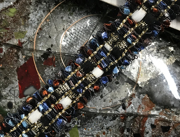 Multi Color w/Ribbons and Gold Stitching - French Trim  - 2.4 cm Wide.