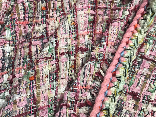 Shades of Pink/Off White/Green -  Hand Made Crocheted French Braid Trim - 7/8" Wide.