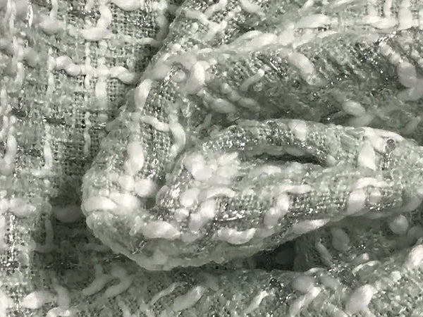 Sea Foam/White/Silver - French Tweed - 150 cm Wide.