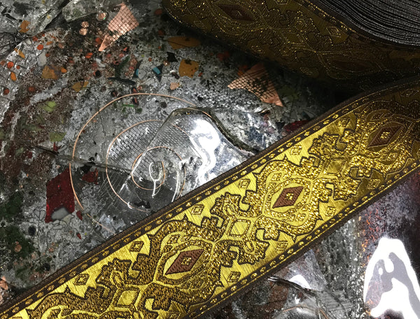 Metallic Gold and Silver Filigree - Embroidered Jacquard Ribbon - 5 cm Wide, Available  in 3 Colors.