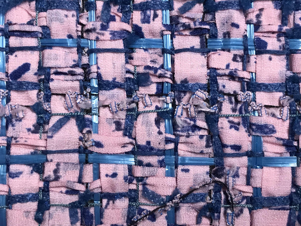Pink and Blue  Ribbons in a Grid Pattern - French Tweed - 145 cm Wide - WIKILACES