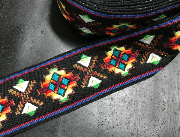 Multi Color Cross Stitch - Cotton Embroidered Jacquard Ribbon - 5.3 cm Wide.