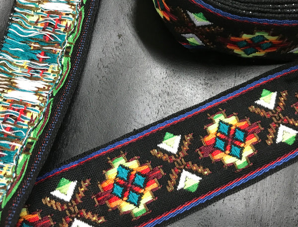 Multi Color Cross Stitch - Cotton Embroidered Jacquard Ribbon - 5.3 cm Wide.