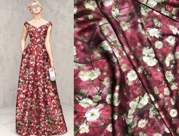 Multi Color Floral - Italian Stretch Silk Satin - 19 MM - 118 cm Wide.