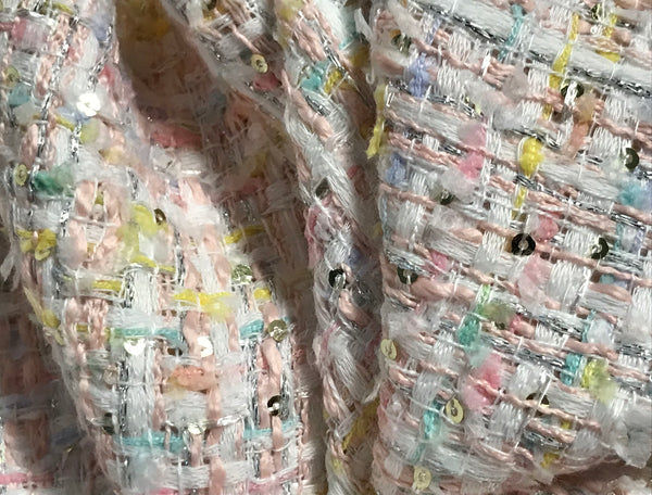 Multi Color Pastels Colors w/Silver Threads - Double Faced Sequined French Tweed - 148 cm Wide.