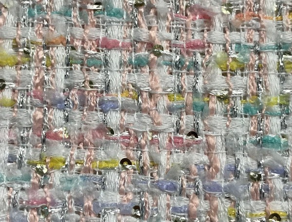 Multi Color Pastels Colors w/Silver Threads - Double Faced Sequined French Tweed - 148 cm Wide.