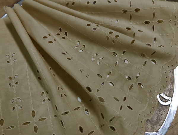 Beige Embroidery on beige Background Embroidered Lace - 100%  Cotton  - 32 cm Wide.