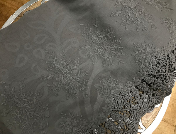 Grey on Grey Embroidery on Cotton Voile - Broderie Anglaise Lace - 36 cm Wide.