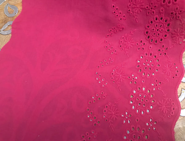 Rose Embroidery on Rose  Background Embroidery - Broderie Anglaise - 100%  Cotton Voile - 28 cm Wide.