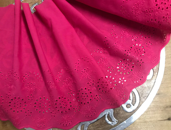 Rose Embroidery on Rose  Background Embroidery - Broderie Anglaise - 100%  Cotton Voile - 28 cm Wide.