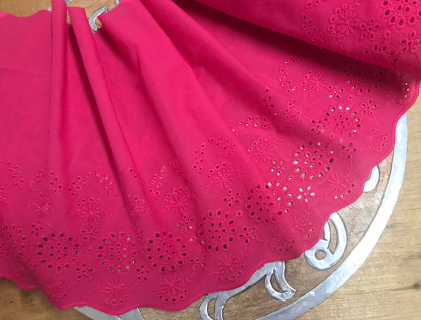 Rose Embroidery on Rose  Background Embroidery - Broderie Anglaise - 100%  Cotton Voile - 28 cm Wide.