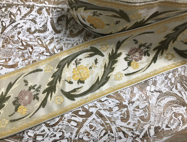 Multi Color - Embroidered Velvet Jacquard Ribbon - in Four Colors - 8.5 cm Width.