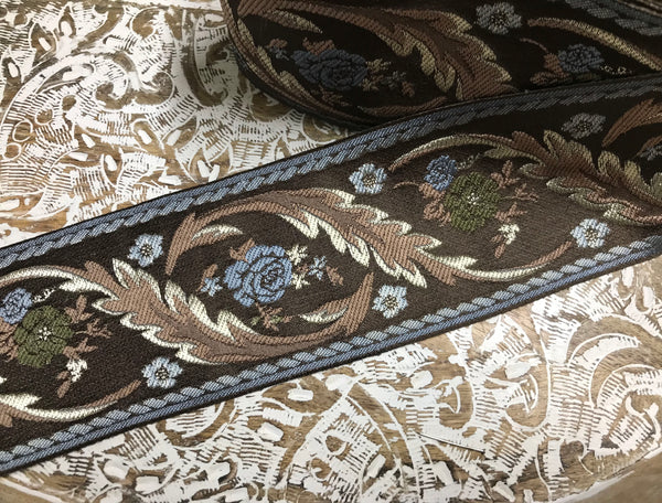 Multi Color - Embroidered Velvet Jacquard Ribbon - in Four Colors - 8.5 cm Width.