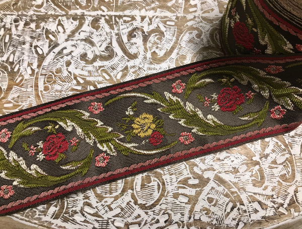 Multi Color - Embroidered Velvet Jacquard Ribbon - in Four Colors - 8.5 cm Width.