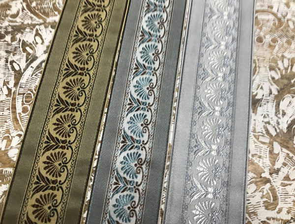 Multi Color - Embroidered Velvet Jacquard Ribbon - in Tree Colors and Tree Width.