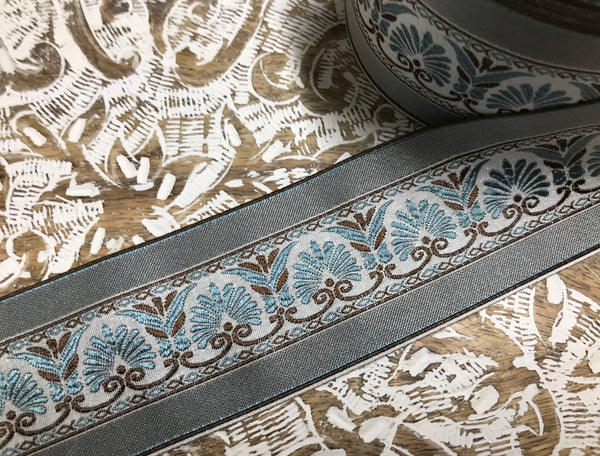 Multi Color - Embroidered Velvet Jacquard Ribbon - in Tree Colors and Tree Width.