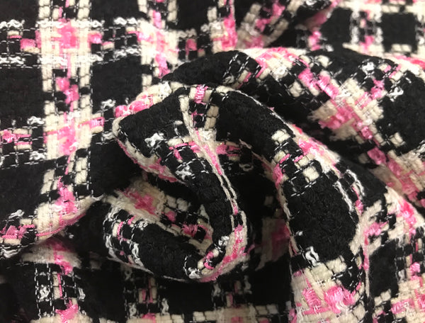 Black/Pink/Off White - French Tweed - 150 cm Wide.
