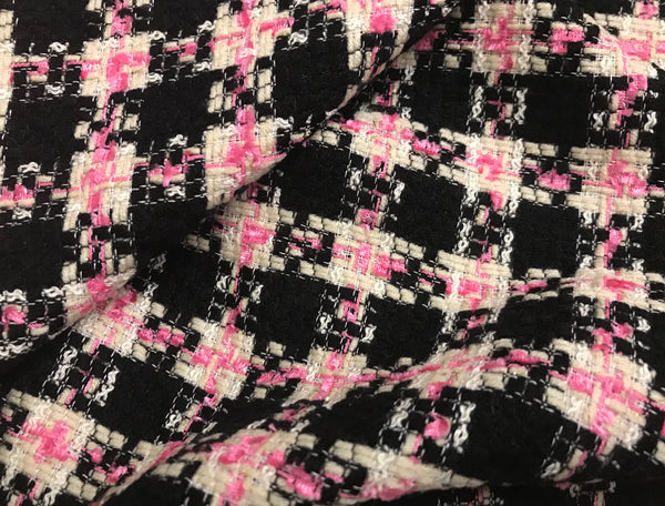 Pink/Black/Off White -  French Tweed - 150 cm Wide.