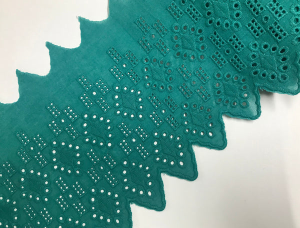 Dark Teal - Broderie Anglaise  Lace  on Cotton Voile - 16 cm Wide.