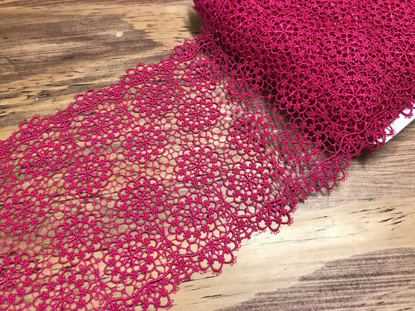 Raspberry Color Soft and Shinny - Italian  Embroidered Lace - 21 cm  Wide.