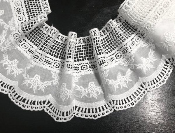 Beautiful Natural White embroidery  on Natural White Cotton Voile - Broderie Anglaise - 18 cm Wide.