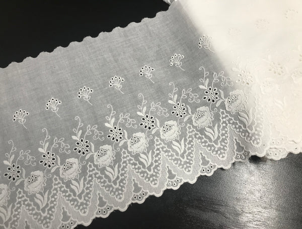 Off White Broderie Anglaise -  Cotton Voile - 27 cm Wide.