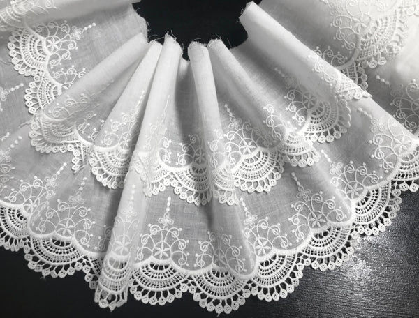 Natural White 2 Tears Broderie Anglaise on Cotton Voile - 21 cm Wide.