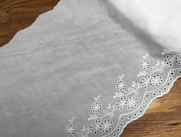 White on White Embroidery on Cotton Voile - Broderie Anglaise Lace - 35 cm Wide
