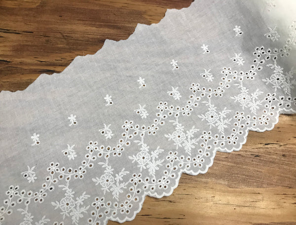 Natural White or Pink  Embroidery  Cotton Voile - Broderie Anglaise - 21.5 cm Wide.