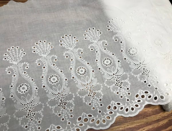 White Embroidery on White Background - Broiderie Anglaise -  Cotton Voile - 45 cm Wide.