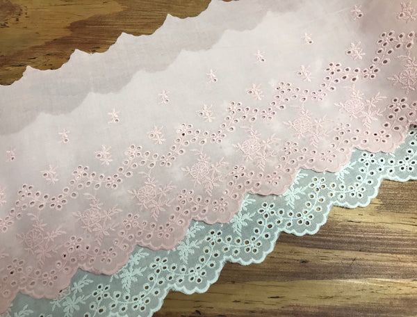Natural White or Pink  Embroidery  Cotton Voile - Broderie Anglaise - 21.5 cm Wide.