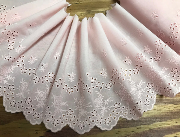 Natural White or Pink  Embroidery  Cotton Voile - Broderie Anglaise - 21.5 cm Wide.