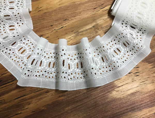 Natural White Embroidery  w/Ribbon Insert -  Broderie Anglaise  Lace  on Natural White Cotton Voile - 9 cm Wide.