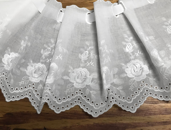 White w/Shinny Embroidery and Ribbon Insert -  Broderie Anglaise Lace on  Cotton Voile - 26 cm Wide.