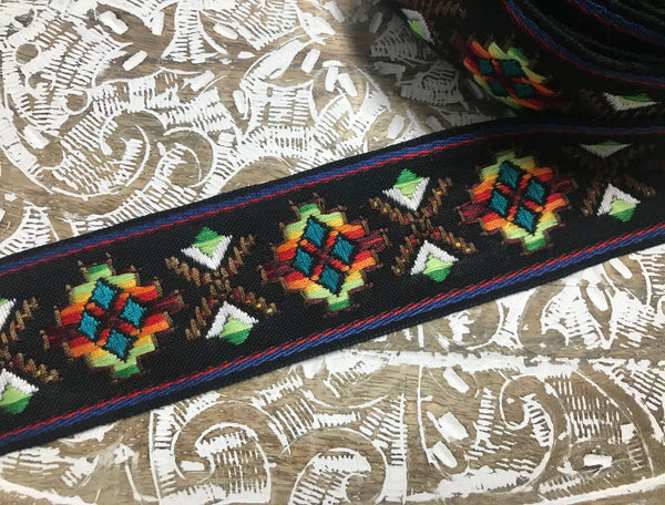 Multi Color Cross Stitch - Cotton Embroidered Jacquard Ribbon - 5.3 cm Wide.