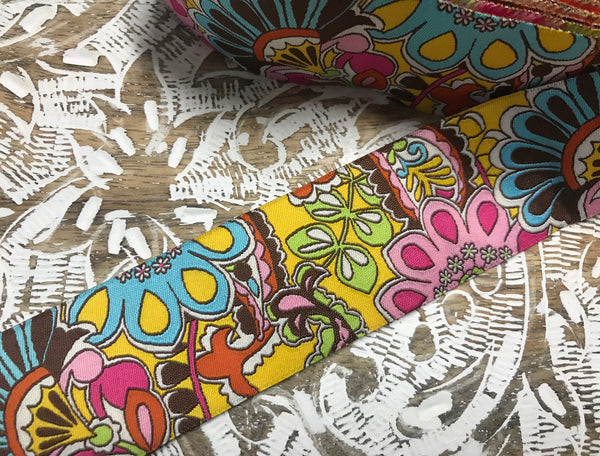 Multi Color Floral on Yellow Background - Jacquard Ribbon - 2 sizes Available.