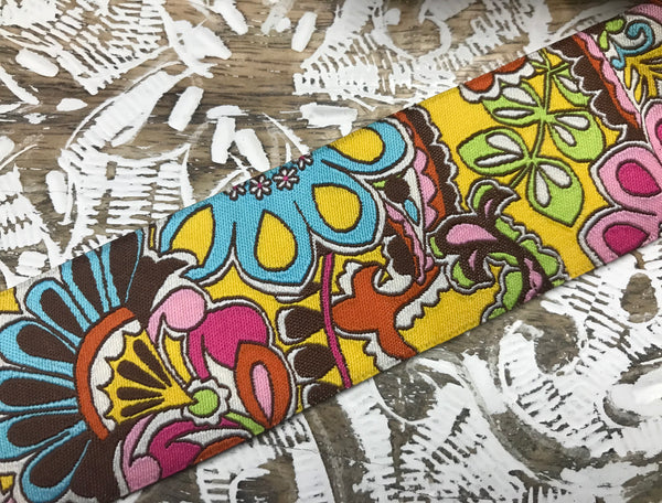 Multi Color Floral on Yellow Background - Jacquard Ribbon - 2 sizes Available.