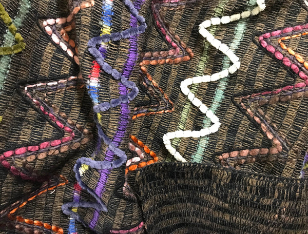 Black/Brown w/Velvet Ribbons in Zigzag Pattern - French Boucle - 150 cm Wide.